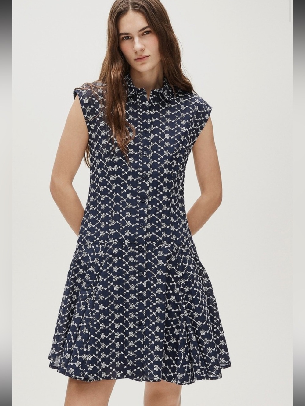 J.Crew Navy Eyelet Sleeveless A-Line Dress size 8.